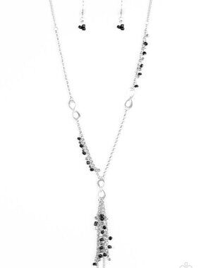 Paparazzi Long Necklace W/ Black and silver stones